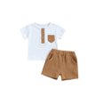 thumbnail image 2 of Toddler Boy Shorts Set Short Sleeve Round Neck Pocket Button T-Shirt with Shorts 2Pcs Summer Outfit, 2 of 9