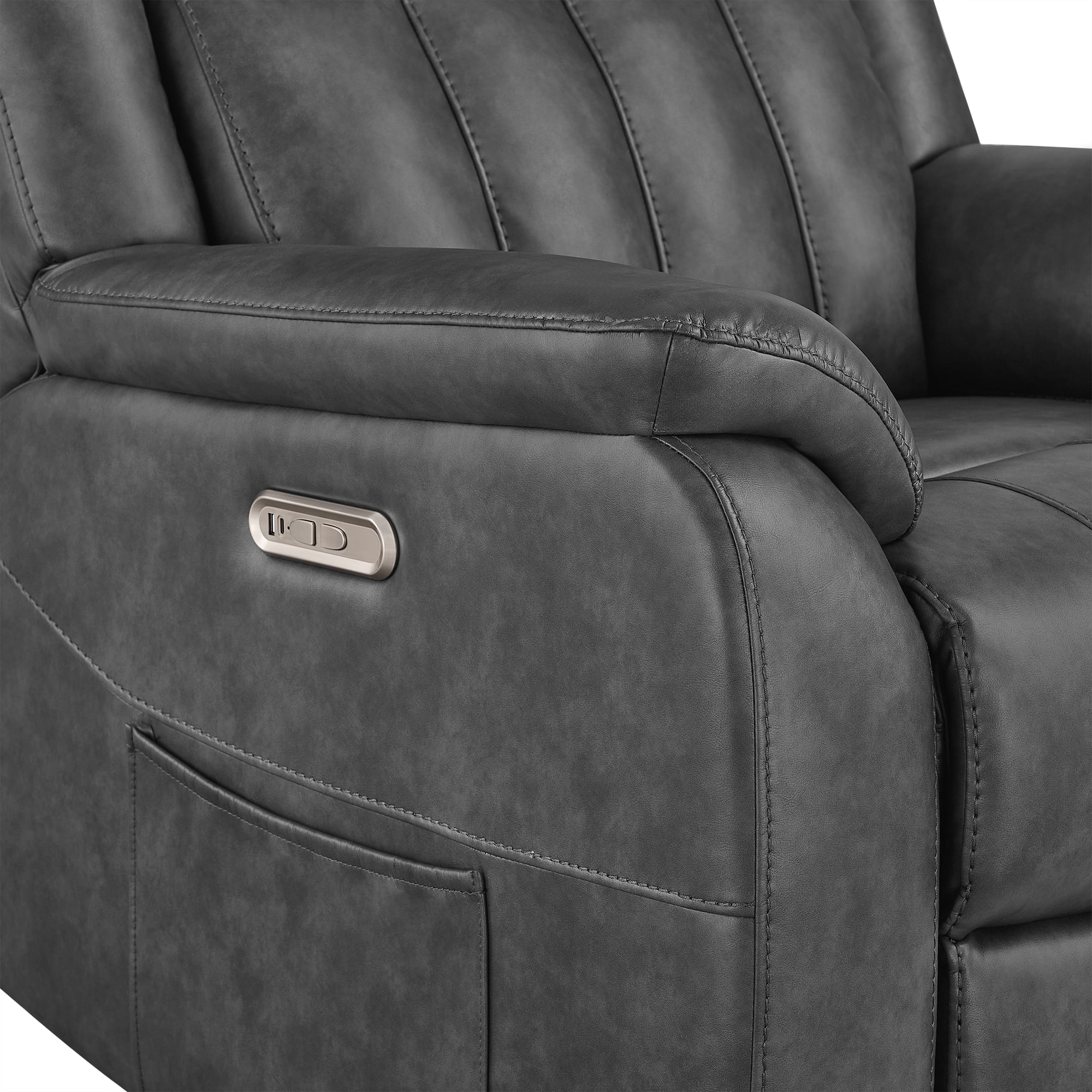 Spruce & Spring Power Recliner Chair, Modern Faux Leather Wall Hugger Electric Recliner Sofa with Channel Tufted Back and Overstuffed Armrests, Adjustable Living Room Single Sofa, Gray