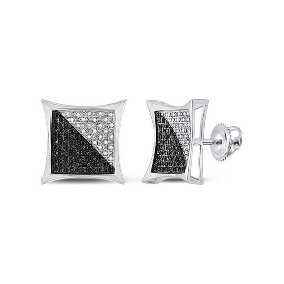 FB Jewels Sterling Silver Mens Round Black Color Enhanced Diamond Square Earrings 1/3 Cttw