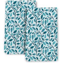 Green Leaves Kitchen Towels Decorative Set 2, Cute Botanic Hand Towels Tea Towels, Soft Absorbent Dish Towels for Kitchen Baking Farmhouse Bathroom Spring Summer Kitchen Decor
