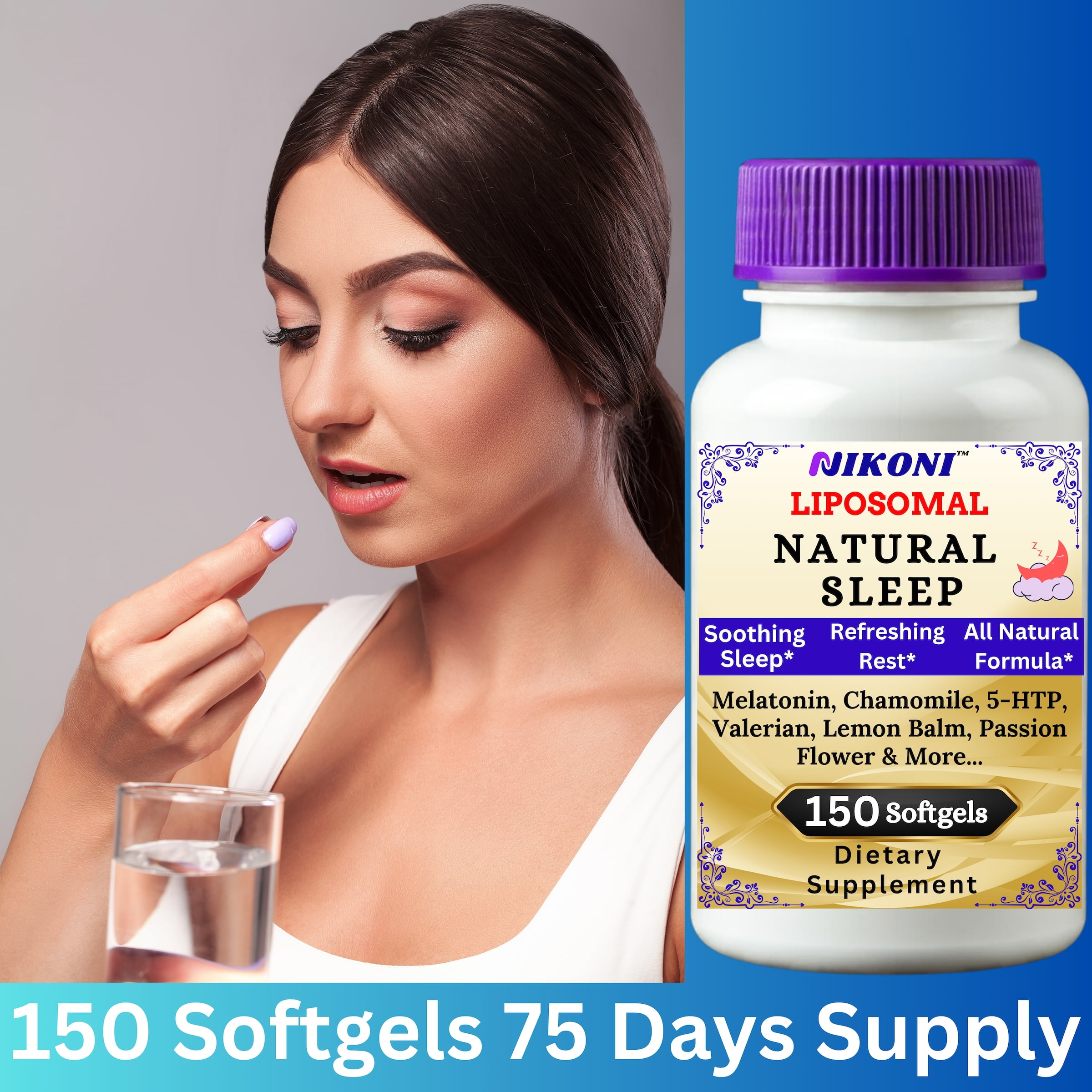 Nikoni Liposomal Sleep & Mood Support Supplement, Natural Blend for Relaxation & Emotional Wellness – 150 Softgels