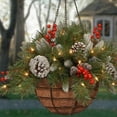 thumbnail image 4 of Aosijia Christmas Hanging Flower Basket Wreath for Front Door Indoor Outdoor Artificial Pine Needle Red Berry Decorative Garland Pendant Ornament with LED String Lights (B), 4 of 7