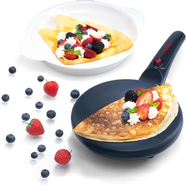 8” Electric Crepe Maker – Nonstick Ceramic Surface, One-Touch Operation, Includes Batter Tray, Compact & Easy to Clean, Crepe, Pancake & Tortilla Maker