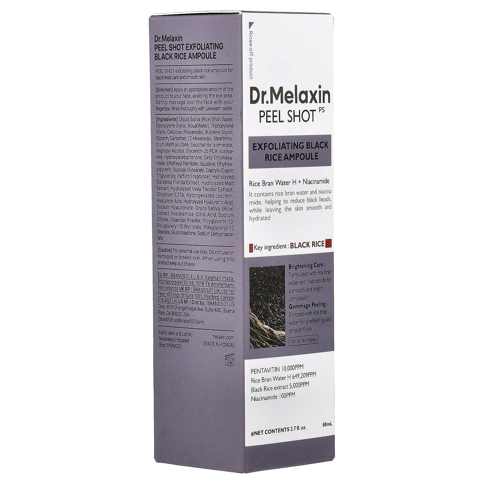 Dr.Melaxin Peel Shot Glow Black Rice Ampoule Blackhead Reduction & Brightening - 2.7 oz