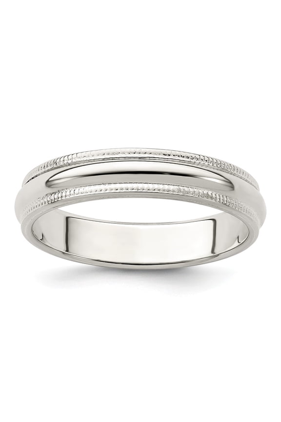 White Sterling Silver Ring Band Wedding Milgrain Standard Half Round