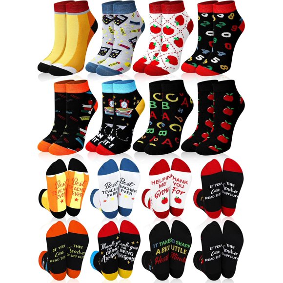 Reliable 8 Pairs Novelt Teacher Appreciation Gift Teacher Socks for Women Men Funn Short Ankle Socks for Back to School Graduation Season Part Gift to enhance your experience