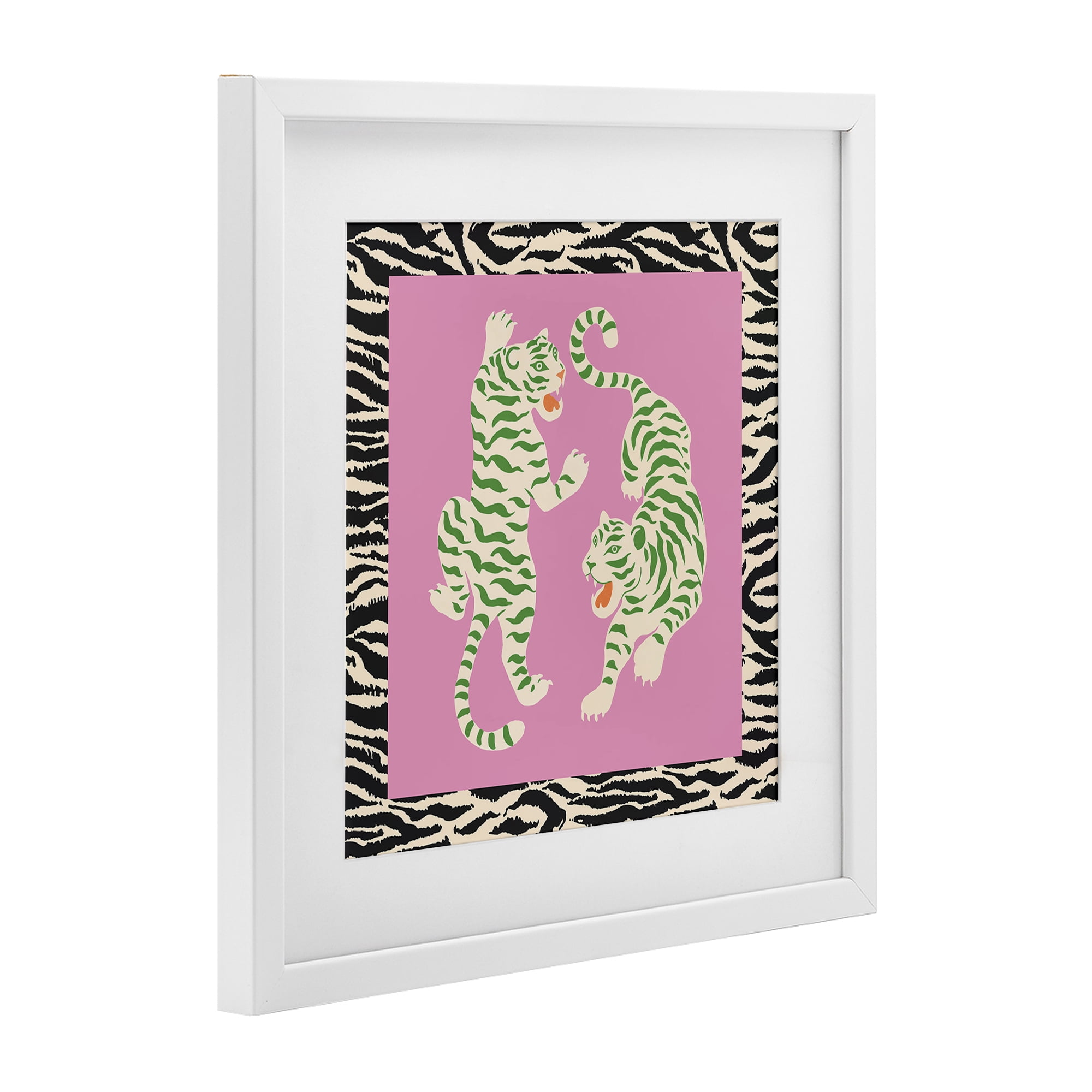 Stupell Industries Purple & Green Twin Tigers White Framed Print Under Glass, design by Karolina Sato