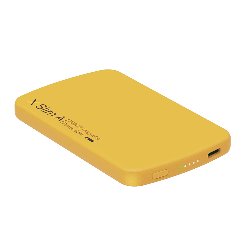 XYZtech X Slim A Wireless Power Bank - 5000 mAh - Ultra Thin - 0.39" Rubber Oil Finish Plastic Casing Design, Compatible with iPhone and Samsung, Yellow