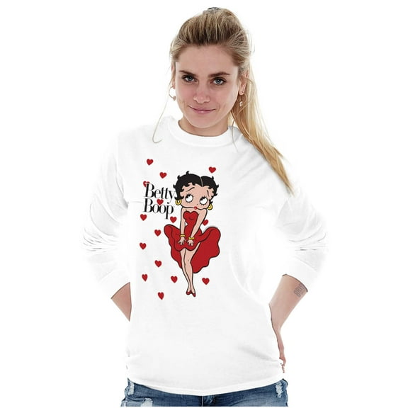 Retro Betty Boop Cartoon Hearts Women's Long Sleeve T Shirt Brisco Brands S