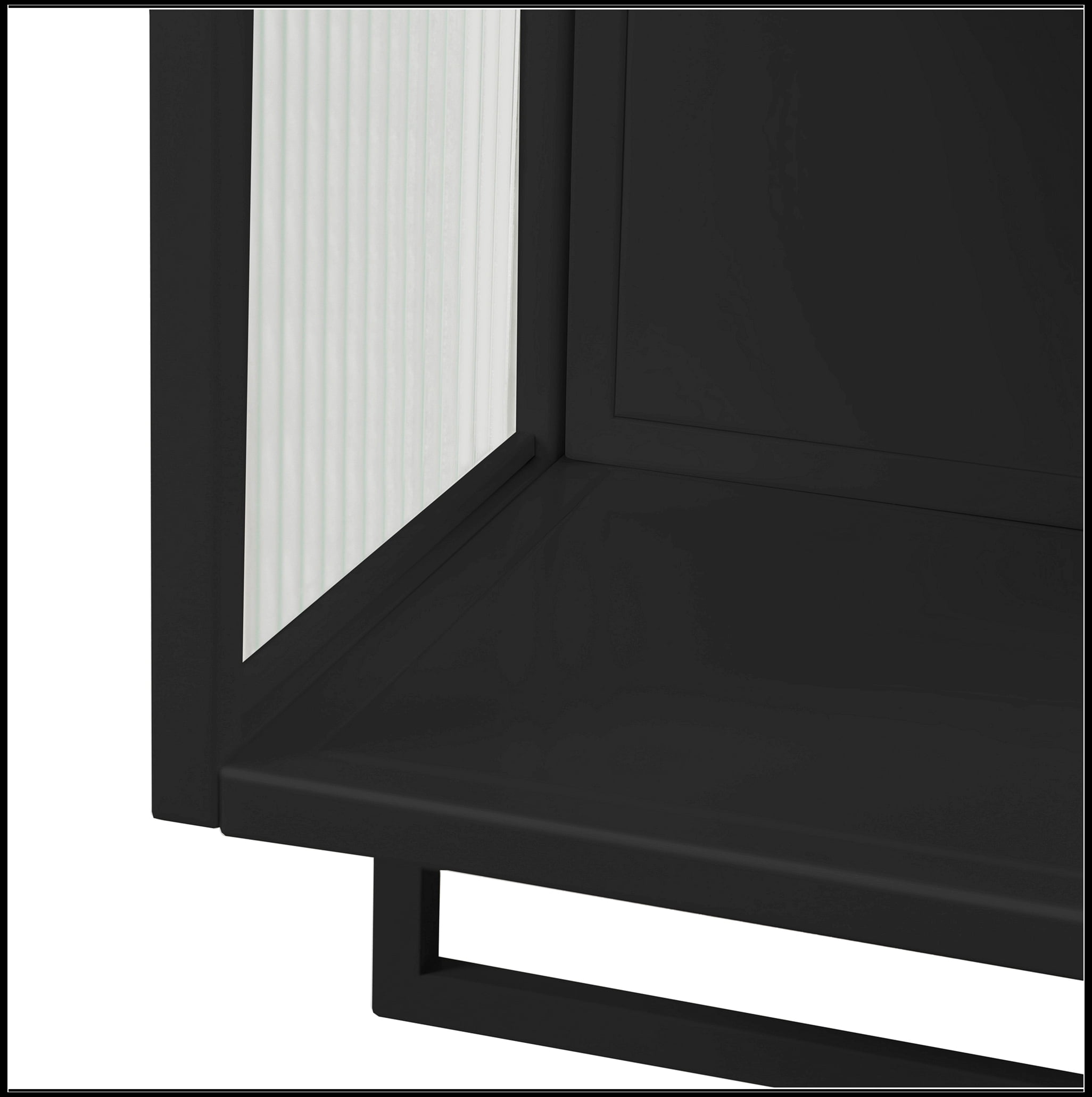 23.62"Glass Doors Modern Two-door Wall Cabinet with Featuring Two-tier Enclosed Storage, an Open Shelf, and Towel Rack, for Entryway Living Room Bathroom Dining Room,Black