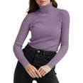 thumbnail image 6 of Mock Turtle Necks Tops for Women Long Sleeve Ribbed Shirts Thermal Slim Fit Lightweight Undershirts，Purple L, 6 of 6
