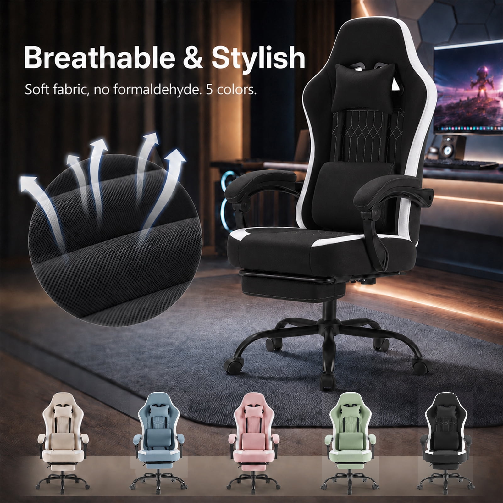 Alvantor Gaming Chair, Computer Office Chair with Linkage Armrests and Footrest, High Back Ergonomic Computer Chair with Lumbar Support Task Chair with Footrest