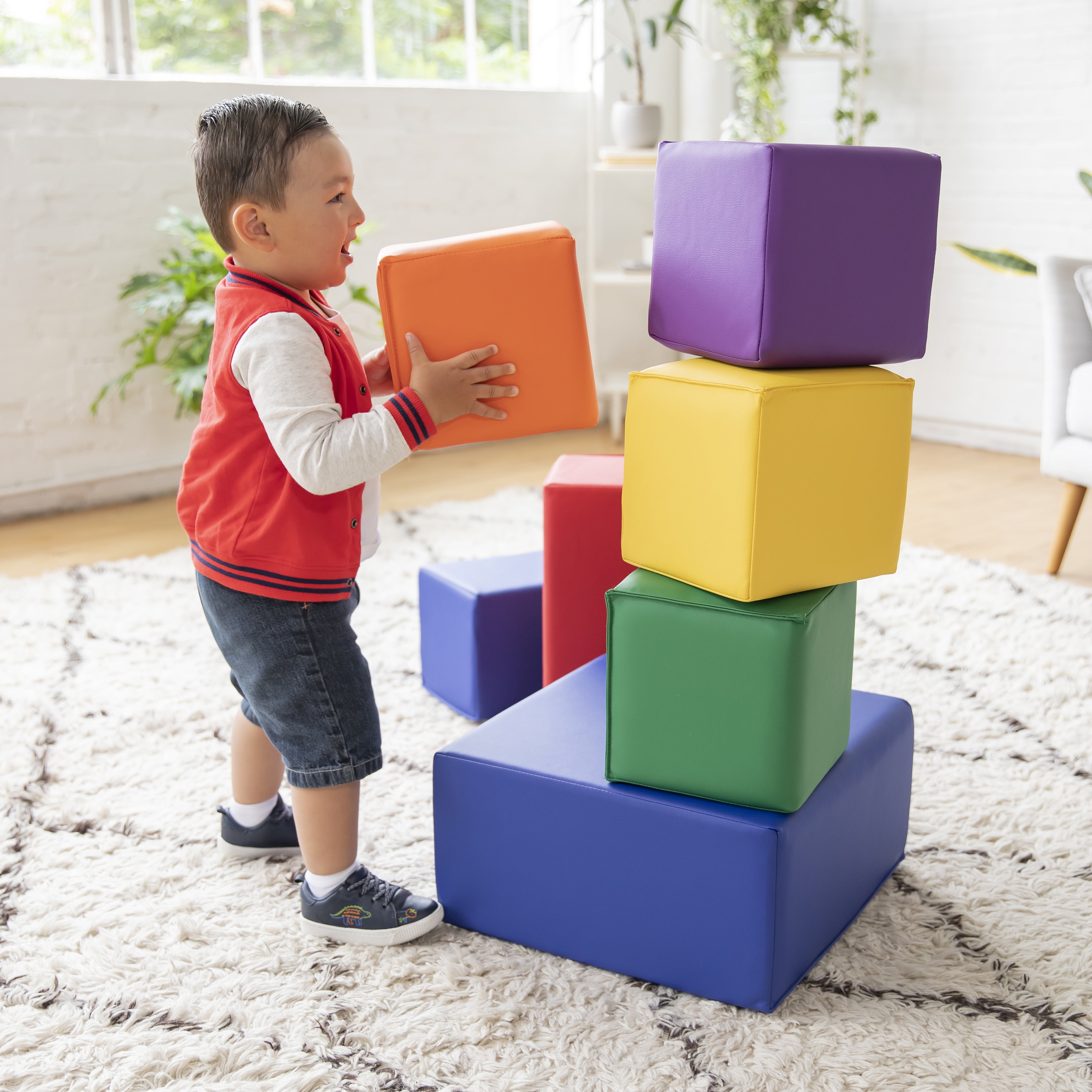 ECR4Kids SoftZone Patchwork Toddler Building Blocks, Foam Cubes, Assorted,  12-Piece