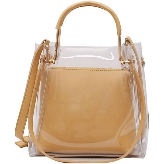 HMSHA Clear Shoulder Bag for Women Cute Bucket Bag Crossbody Purse PVC Tote Work Bag 2 in 1 Transparent Top Handle Satchel