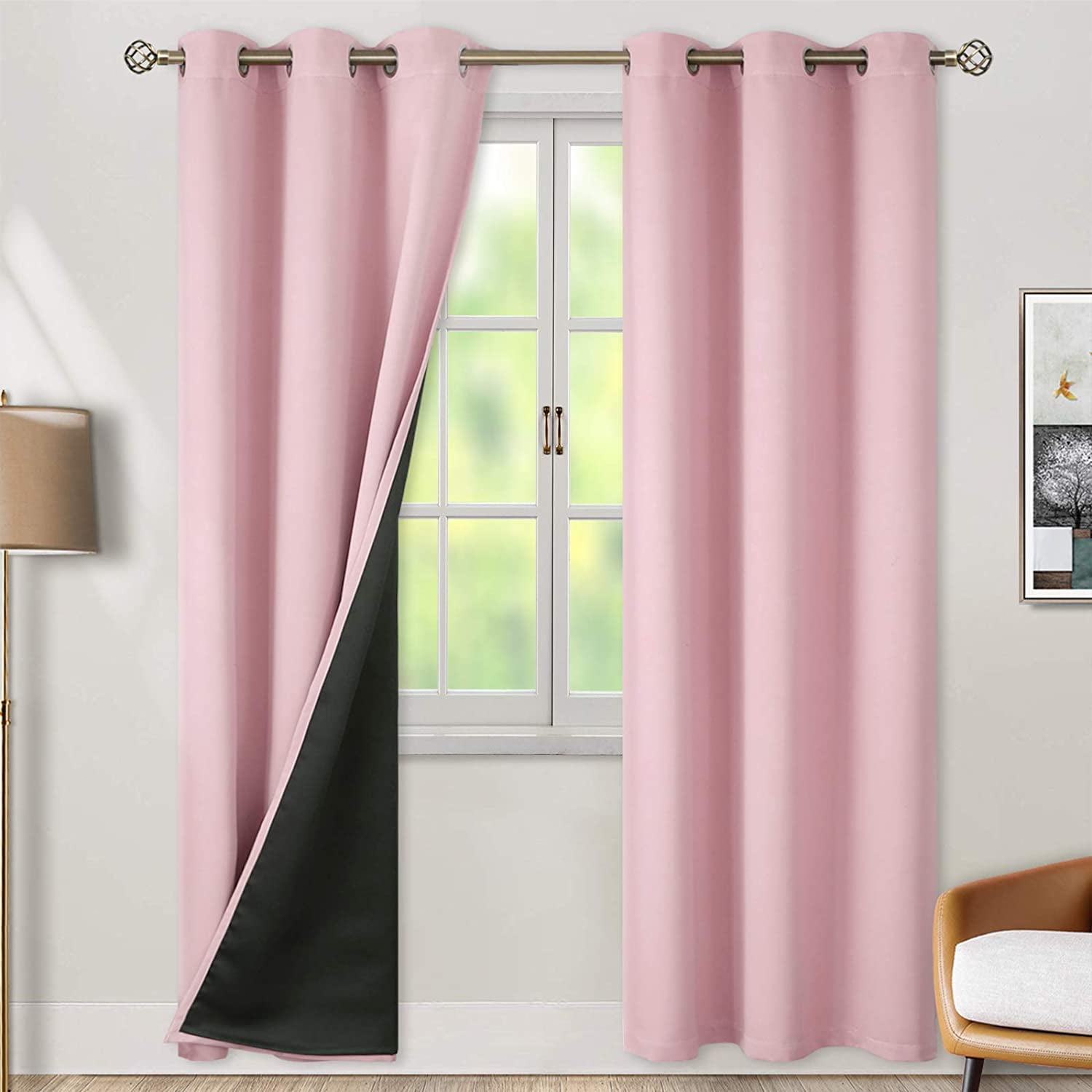 Thermal Insulated 100 Blackout Curtains for Bedroom with Black Liner