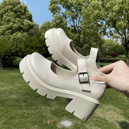 

symoid Womens Booties- British Shoes Mary Janes Vintage Girls Students High Heel Shoes White 37