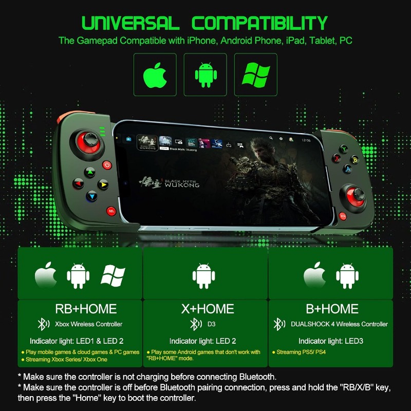 Phone Controller for iPhone/Android Support Phone Case, Mobile Gaming Controller with Ergonomic Design - Wireless Gamepad for Cloud Gaming & PS Remote Play