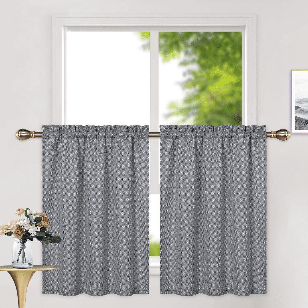 VELBAY Kitchen Curtains 24 Inch Length, Waffle Woven Textured Kitchen