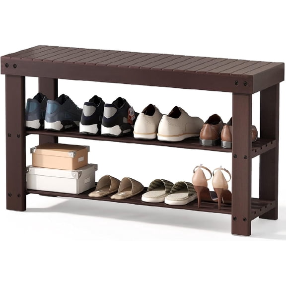 Nextay 3-Tier Bamboo Shoe Rack Bench, Entryway Storage Organizer for Hallway, Bedroom, Balcony, Small Spaces,Brown,11.3''x 19.7'' x 17.8''