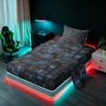 thumbnail image 2 of Manfei Modern 3D Square Twin Sheets, Neon Glow Bedding, Black Blue, Black Reversible 3pcs1 Flat Sheet + 1 Fitted Sheet + 1 Pillowcase, 2 of 6