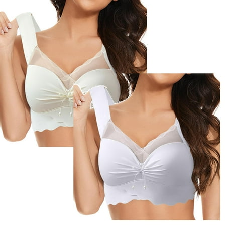 LUOGENLI Women Bras No Padding Women s Front Side Buckle Lace Edge without Steel Ring Movement Seamless Gathering Adjustment Yoga Sleep Large Bra Women Bras Push up 40D Women Bralette Set XXL
