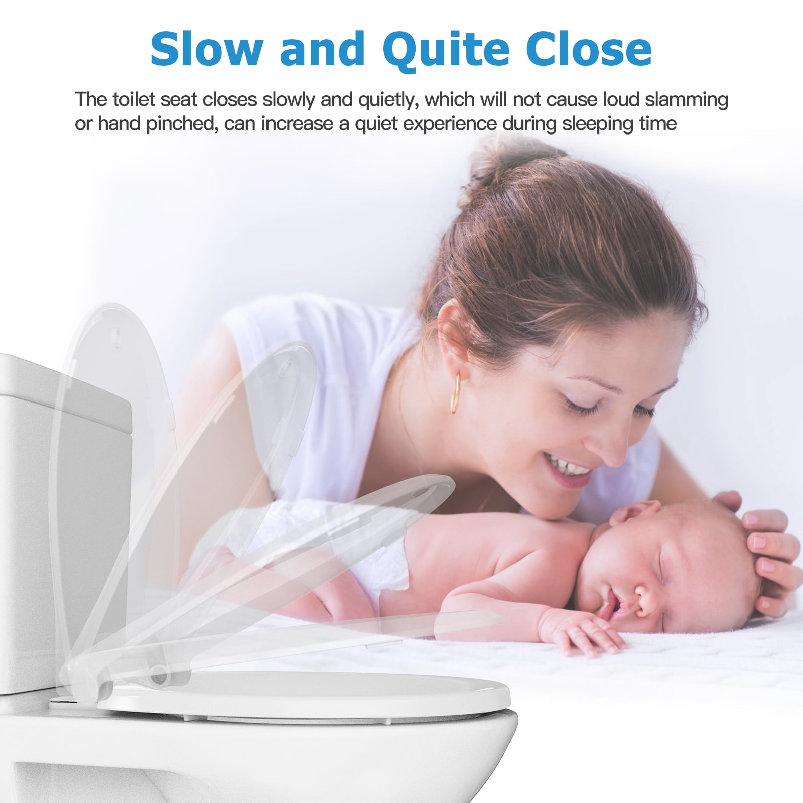 White Round Toilet Seat for Adult and Child, Built-In Potty Training Seat with Soft Quiet Close Non-Slip Design, Magnetic Kids Seat and Cover for Round/Oval Toilets, Easy to Install and Clean