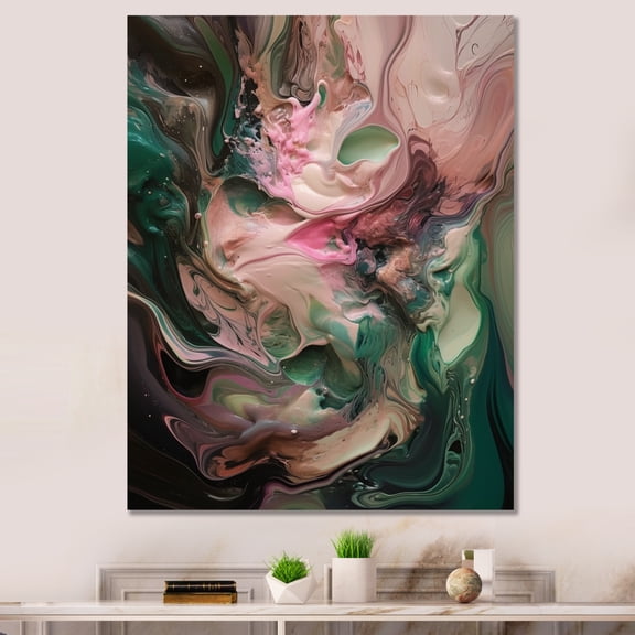 Designart "Pink Green Inner Worlds Of Marble IV" Modern Geometric Wall Decor