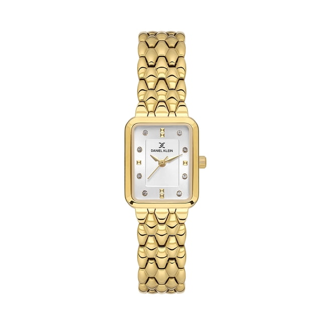 Daniel Klein Womens Watch, Rectangle 21mm Metal Analog Watch, Japanese Quartz, Stainless Steel Strap - Petite Watch Face - Gold