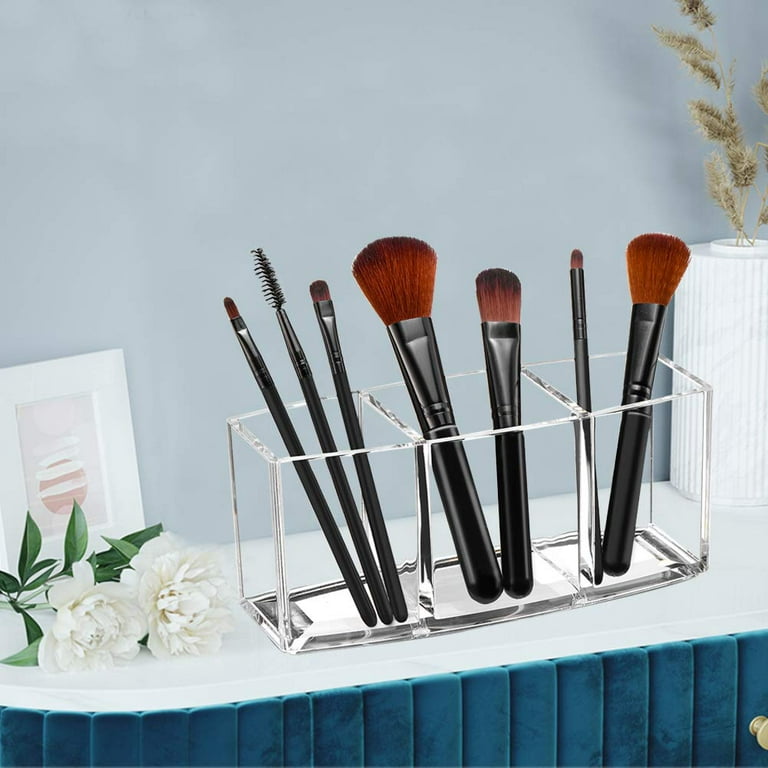 Vevitts Acrylic Makeup Brush Holder, Clear Cosmetic Brush Storage Box 3  Brush Holders, Makeup Brush Case with Dust Cover, Large-Capacity Split  Design