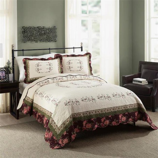 Modern Heirloom A367C09RDNDS Ensemble de Courtepointe Brooke - Format Double et Grand - 3 Pcs