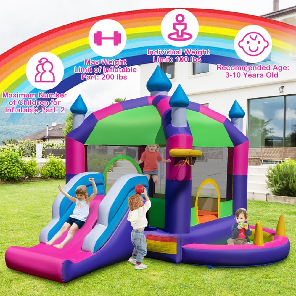 Aimee Lii Inflatable Bounce Castle with Canopy Shade Cover and Slide, Playhouse for Kids Outdoor