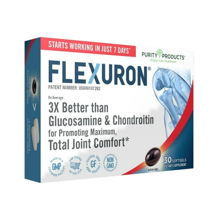 Flexuron Joint Formula by Purity Products - 3X Better than Glucosamine and Chondroitin - Starts Working in just 7 Days - Krill Oil, Low Molecular Weight Hyaluronic Acid, Astaxanthin - 30 count