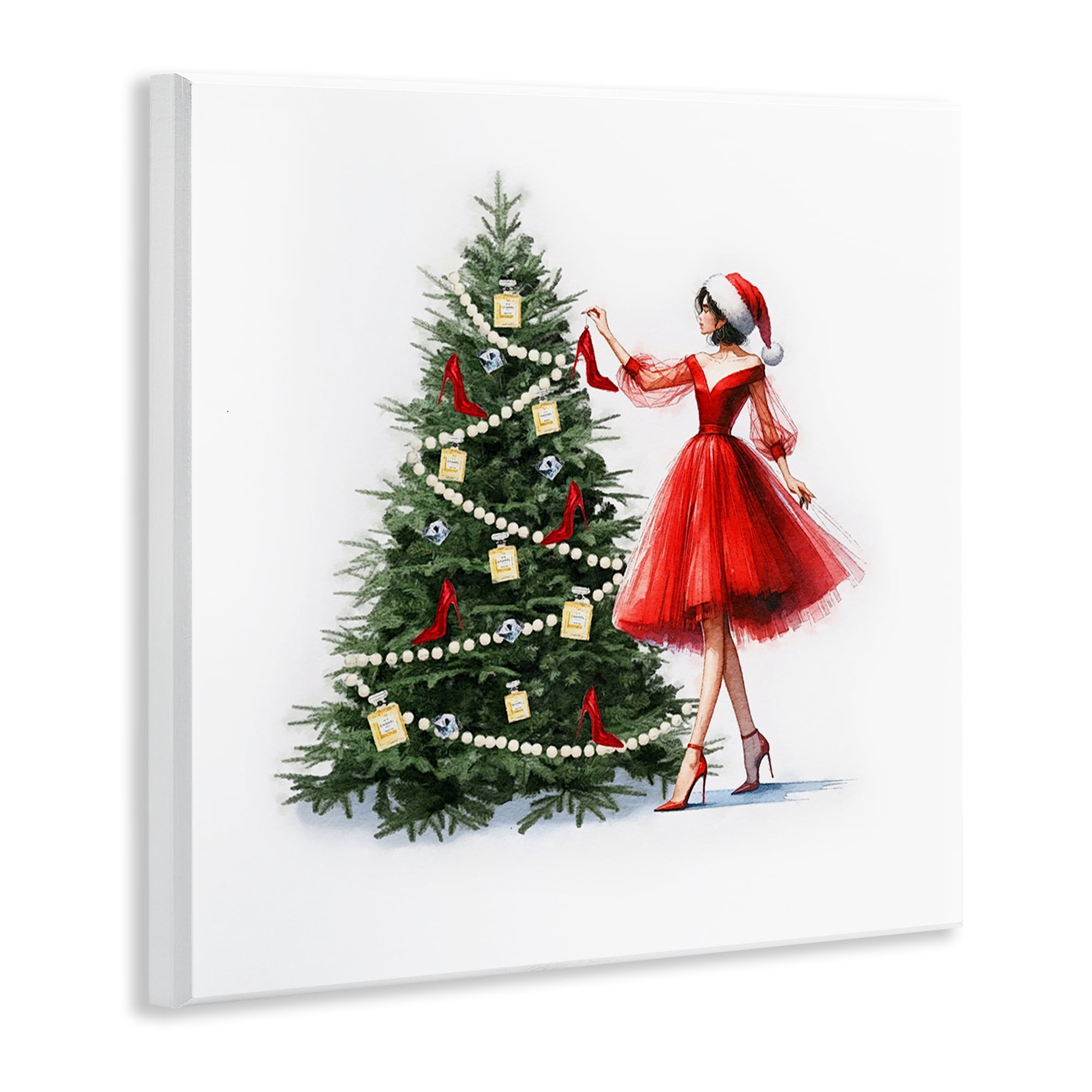 Stupell Industries Holiday Tree Glam Accessories Holiday Painting Unframed Art Prints Wall Art, 12 x 12