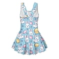 thumbnail image 5 of COEQINE Soft Stretchy Girls Bathing Suit, One Piece Bathing Suit with Skirt and Built-in Brief, U Neckline and V-Back Straps, for Active Girls 3-4 Year Olds, Easter Bunny Floral Egg Blue, 5 of 8