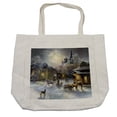 thumbnail image 1 of Country Shopping Bag, Winter Landscape of a Western Town at Night in New World Rurals in Retro Style Art, Eco-Friendly Reusable Bag for Groceries Beach and More, 15.5" X 14.5", Cream, by Ambesonne, 1 of 2