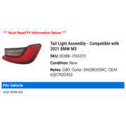 Tail Light Assembly - Compatible with 2021 BMW M3