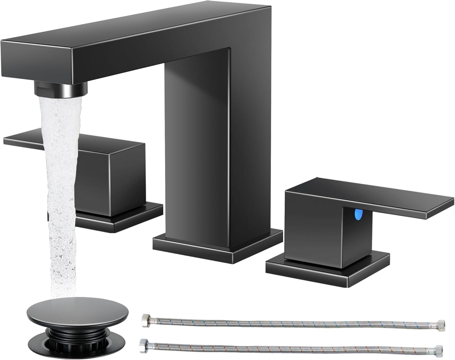 Bathroom Faucets for Sink 3 Hole, Oil Rubbed  Bathroom Sink Faucet Square 4 Inch Centerset with Pop-Up Drain, 2 Handle and 2  Hoses,  Stainless  for Vanity Rv