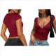 thumbnail image 2 of Camisetas Sin Mangas para Mujer, de Verano, con Cuello en V, para Salir, con Encaje Fruncido, Camisetas Casuales de Moda. Vino Tinto L, 2 of 6