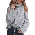 thumbnail image 1 of Asyoly Womens Turtleneck Cold Shoulder Sweaters Long Sleeve Oversized Knitted Pullover Sexy Jumper Solid Color Tops, 1 of 5