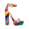 thumbnail image 2 of Women Fabric Clear Open Toe Striped Platform Chunky Heel Sandal 18494, 2 of 6