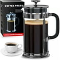 thumbnail image 1 of Coffee Press French Press Coffee Maker with 2 Extra Screens, 34oz, French Press Stainless Steel 304 Grade, Easy Disassemble Design Double Filter, Thick Heat Resistant Glass Pot-Grey, 1 of 6