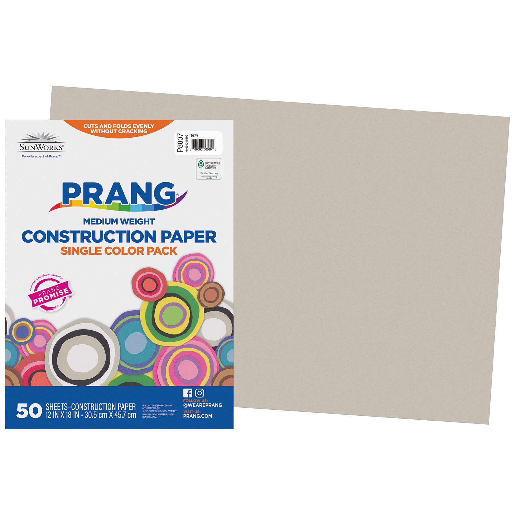 Prang Construction Paper, Medium Weight, Gray, 12" x 18", 50 Sheets Per Pack, 5 Packs