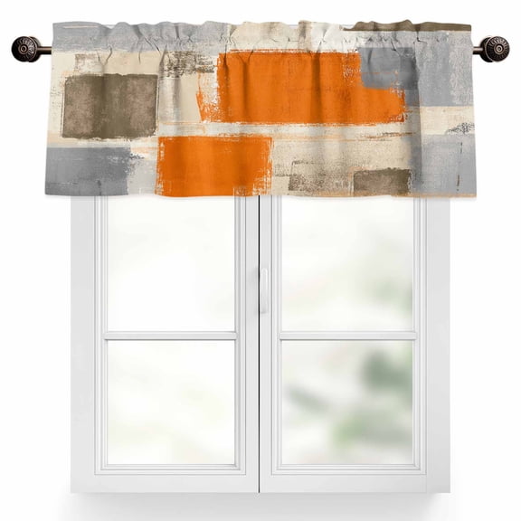 Orange Paint Valances for Windows, 42 x 12in, Abstract Mottled Classic Art Rod Pocket Kitchen Valance Curtain Light Filtering Window Treatments for Living Room Bedroom, 1 Panel