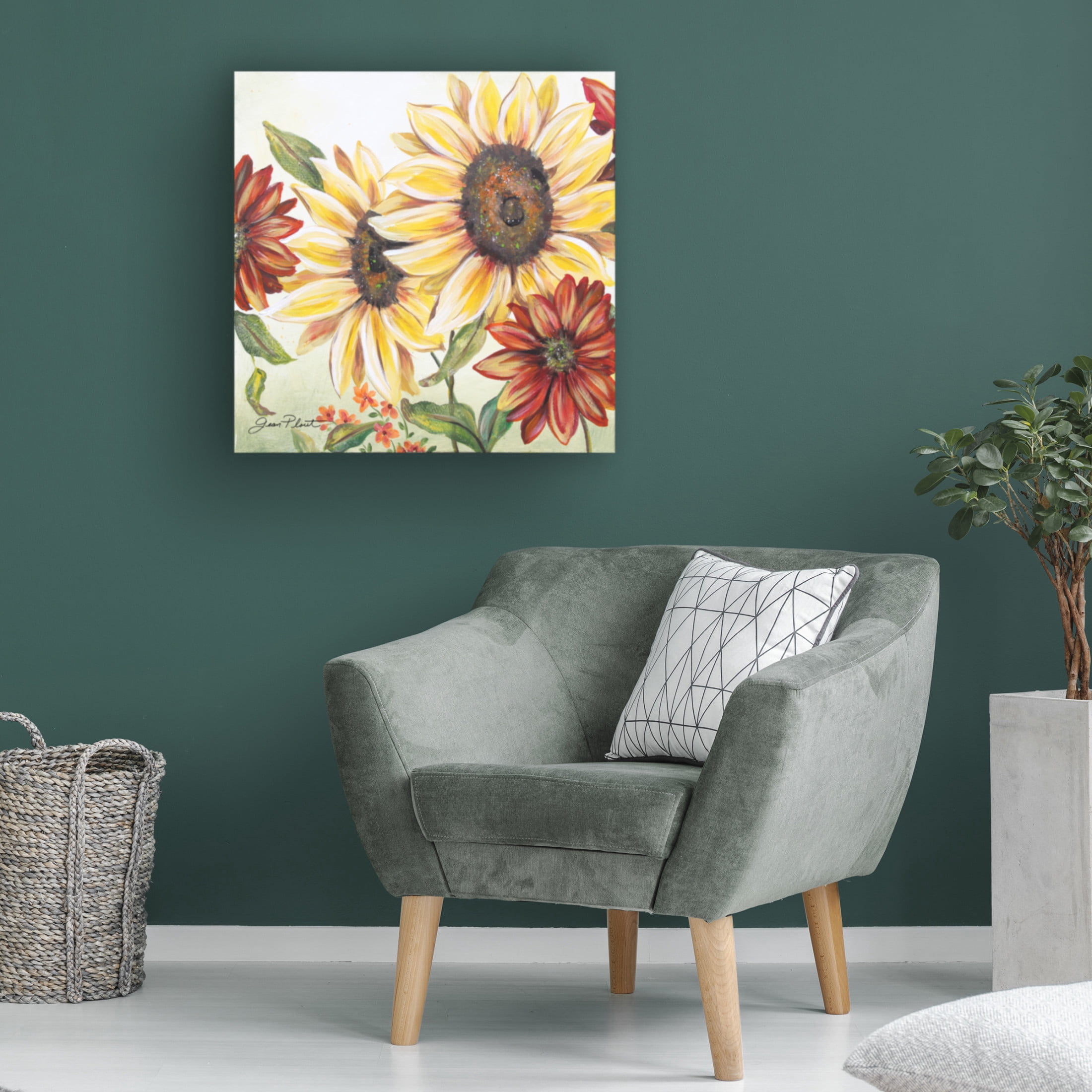 Canvas Wall Art - Jean Plout 'Sunflower Joy A' Wall Art for Living Room, Bedroom, or Office Décor by Trademark Fine Art - 35 x 35 Inches