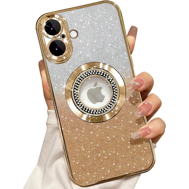 Funda magnética con purpurina para iPhone 16 Plus, compatible con MagSafe, protección total, delgada, a prueba de golpes y arañazos, con protector de lente de cámara y red antipolvo para mujer