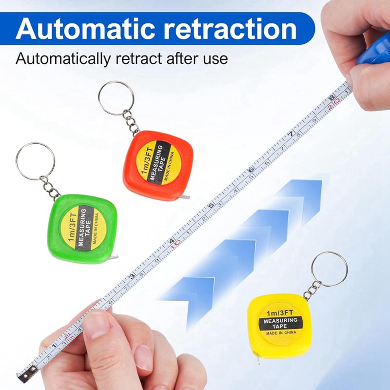 80 PCS Keychain Tape Measure Small Tape Measure Keychains, 3 Ft Measuring Range Mini Retractable Measuring Tape