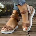 thumbnail image 6 of Rokment Women's Woven Braided Leather Wedge Dressy Sandals Beach Trendy Casual Open Toe Espadrilles Platform Chunky High Heels Comfortable Ankle Strap Walking Summer Shoes for Woman Brown Size 7, 6 of 9