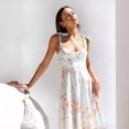 thumbnail image 4 of Summer slim-fitting, waist-cinching V-neck halter print midi dress for women, 4 of 6