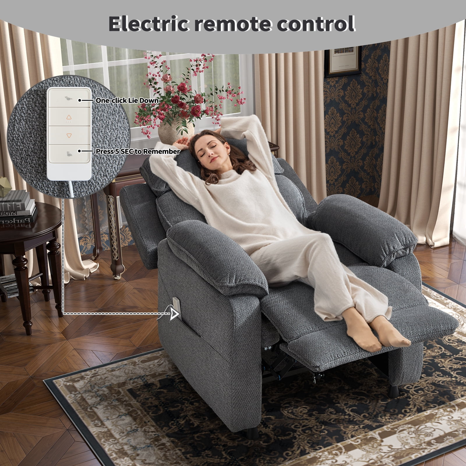 Bonzy Home Power Recliner Chair — Electric Recliner with Remote Control & Side Pockets, Compact Home Theater Seating for Small Spaces
