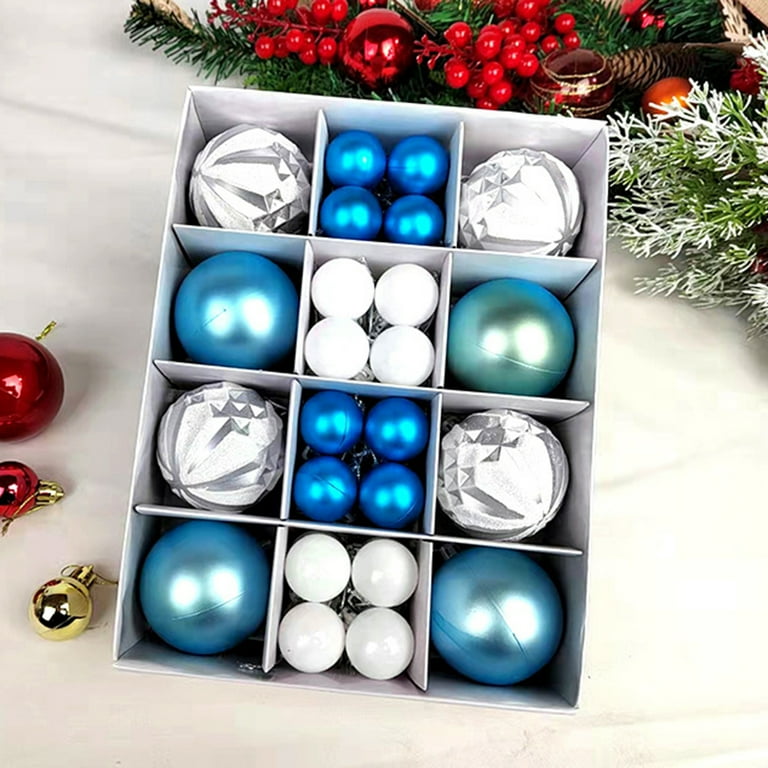 Mini Glitter, Mirror Shatterproof Christmas Tree Ball Ornaments (Teal, Silver, 1.5 in, 48 Pack)